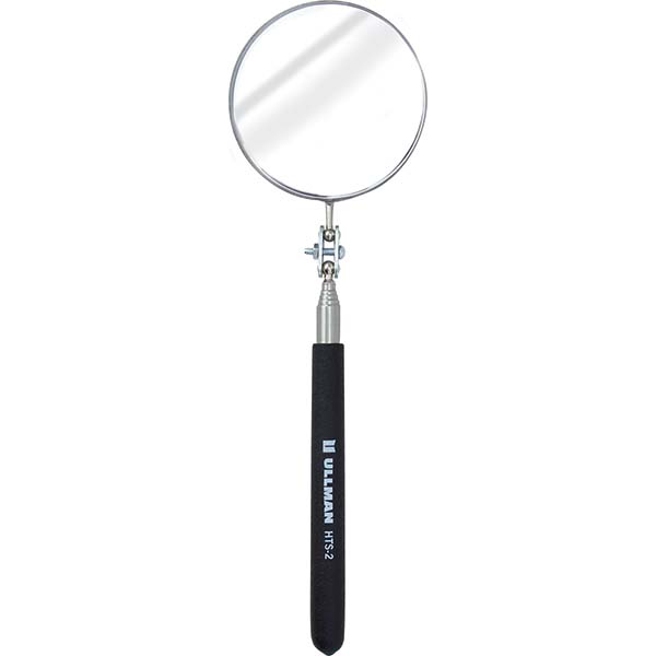 Telescoping Inspection Mirror: Round, Glass Mirror - 3-1/4" Dia, 10-1/2" Collapsed Length