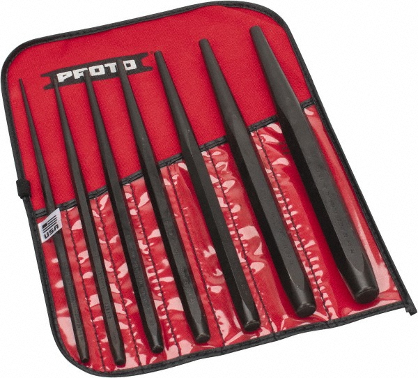Proto Drift Punch Set: 7 Piece - Steel, Hex Shank, Comes in Tool Roll