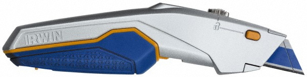 Utility Knife: Retractable - ProTouch Handle, 9-5/32" OAL, Blue, Yellow, Silver