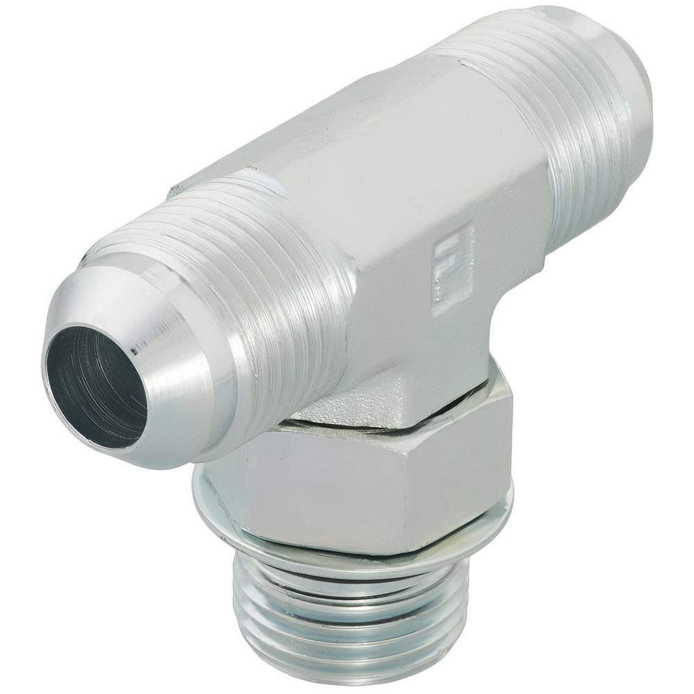 Steel Flared Tube Branch Tee: 3/8" Tube OD, 9/16-18 Thread, 37 ° Flared Angle