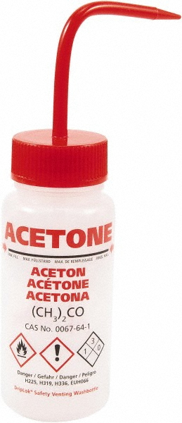 Polyethylene Safety Wash Bottle: 2.4" Width/Dia - Translucent, Includes Closure