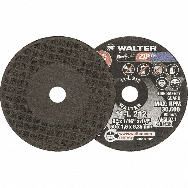 WALTER Surface Technologies Cut-Off Wheel: Type 1 (01/41), 2 Dia, 1/16" Thick, 1/4" Hole, Aluminum Oxide - 24 Grit, 30600 RPM, Reinforced, 1 per Pack