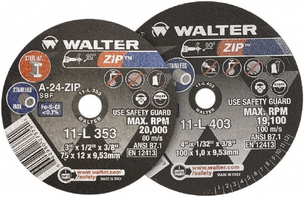 Cut-Off Wheel: Type 1, 2" Dia, 1/32" Thick, 3/8" Hole, Aluminum Oxide