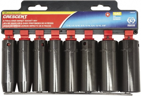 Crescent 8 Piece 1//2/" Drive Chrome Metric Deep Socket Set 6 Point CSAS3