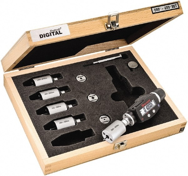 Starrett 72576 2 to 6mm, 18mm Gage Depth, 0.001mm Resolution, Friction Thimble, IP65 Electronic Inside Hole Micrometer Set 