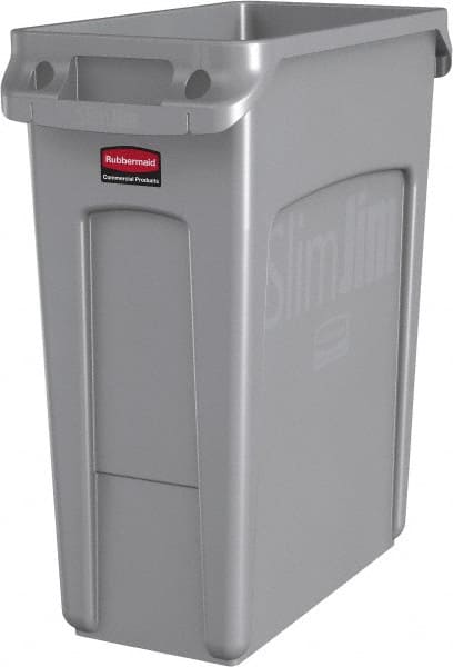 Trash Can: 16 gal, Rectangle, Gray