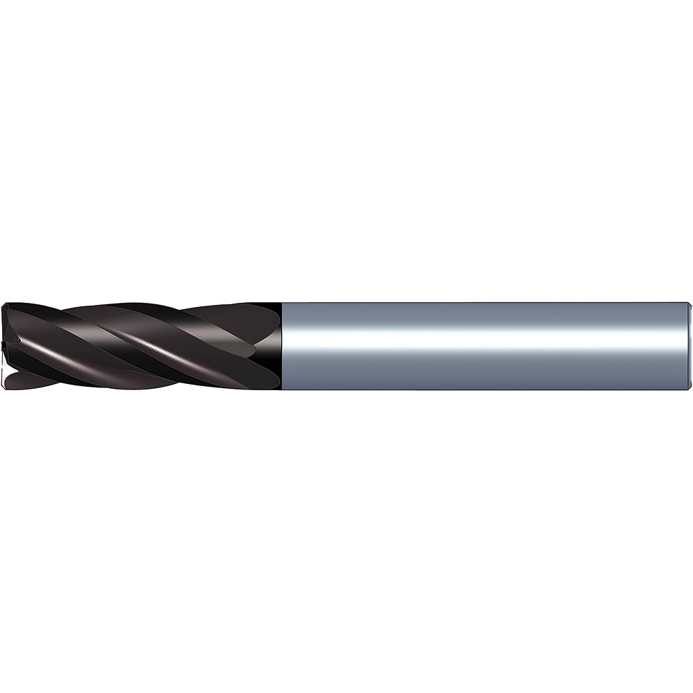 Corner Chamfer End Mill: 7.00 mm Dia, 11.00 mm LOC, 4 Flute, 0.10 mm Chamfer Width, Solid Carbide - 57.99 mm OAL, 8.00 mm Shank Dia, 30 deg Helix, TiN/TiAlN Finish, Series 4CH, Centercutting