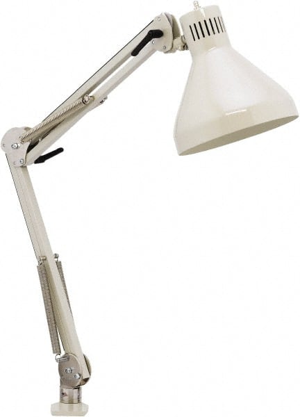 Task Light: LED, 43" Reach, Spring Suspension Arm, Clamp-On, White