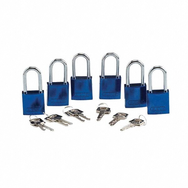 Lockout Padlock: Keyed Alike, Aluminum, Aluminum Shackle, Blue