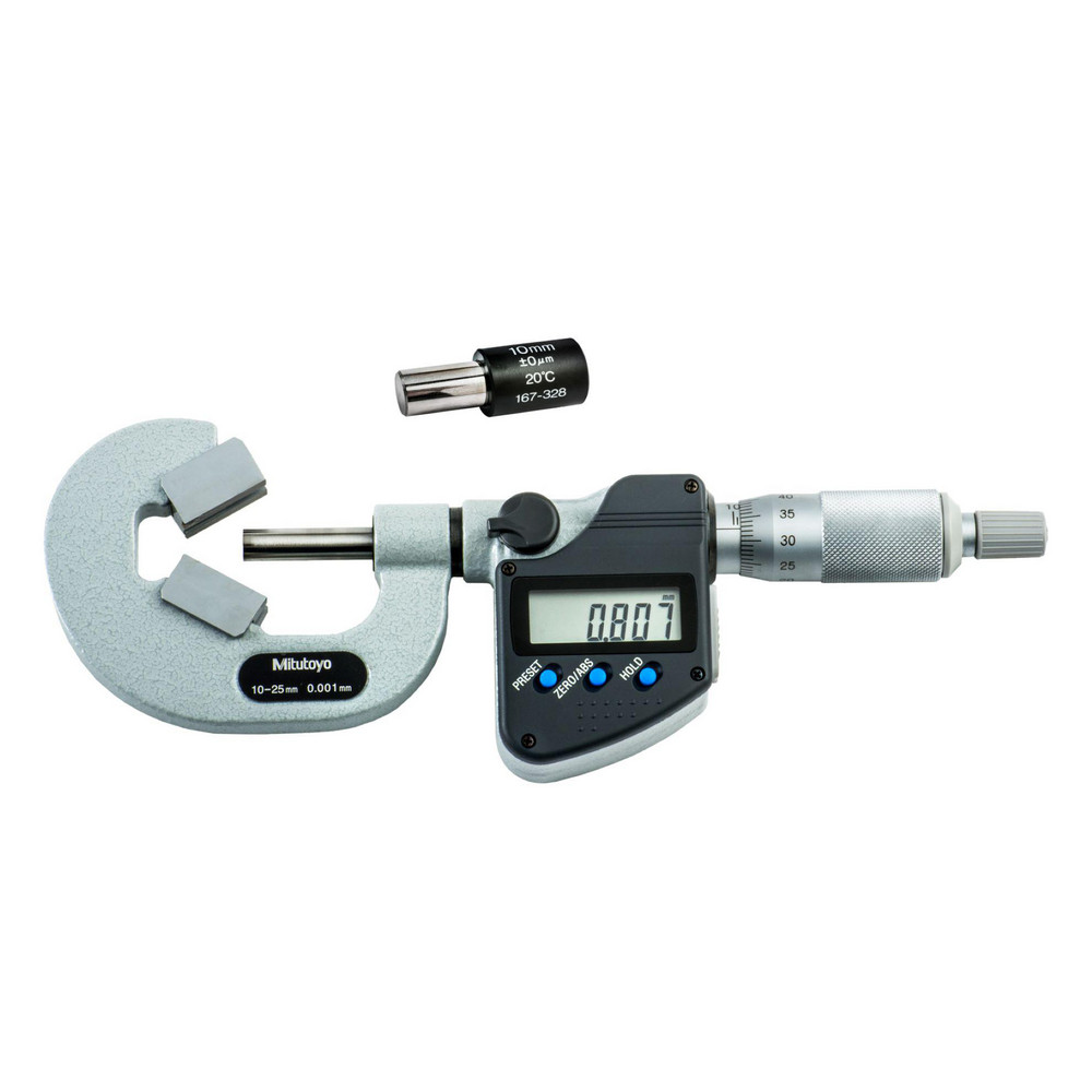 V-Anvil Micrometers: Minimum Measurement (mm): 10; Maximum Measurement (mm): 25.00; Operation Type: Electronic; Thimble Type: Ratchet