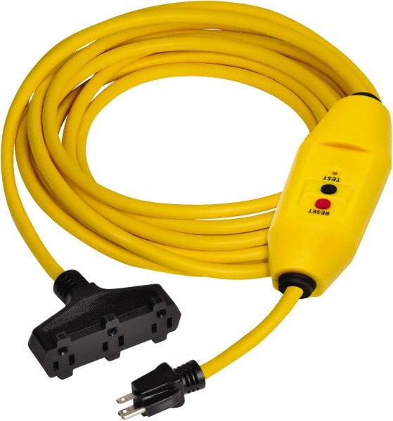 3 Outlets, 125 Volt, 15 Amp, Yellow, GFCI and Triple Tap Cord Set