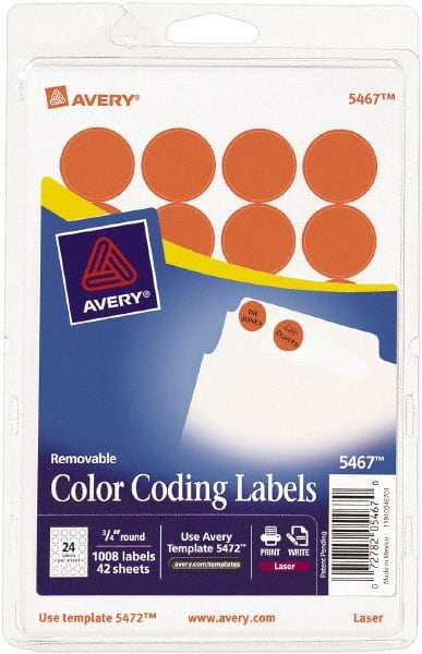 Label Maker Label: Neon Red, Paper, 3/4" OAL, 3/4" OAW, 1,008 per Roll