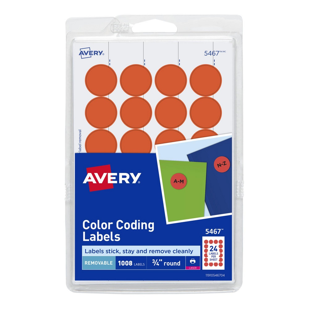 Label Maker Label: Neon Red, Paper, 3/4" OAL, 3/4" OAW, 1,008 per Roll
