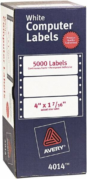 Label Maker Label: White, Paper, 4" OAL, 1-7/16" OAW, 5,000 per Roll
