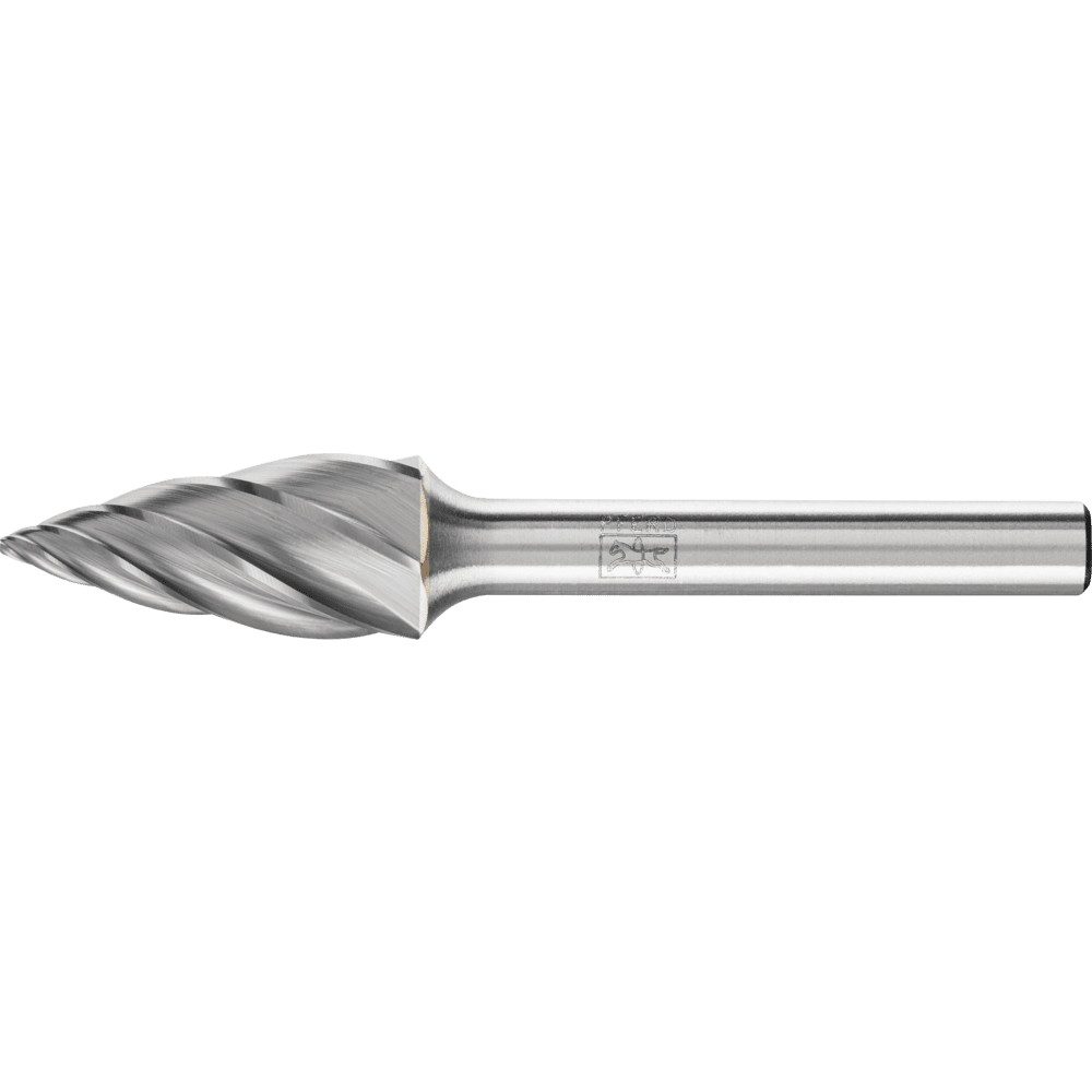 PFERD Abrasive Burr: SG-6, 5/8" Cut Dia, Pointed Tree, ALU Cut - 1/4" Shank Dia, 1" LOC, 2-3/4" OAL | Part #21725656