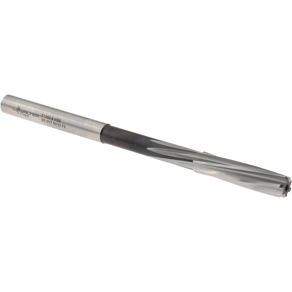 Chucking Reamer: 6.00 mm, 3.6614" OAL, 1.0236" Flute Length, Spiral, Straight-Cylindrical, Cobalt Steel - 6 Flutes, Right Hand Cutting Direction, Series F1352