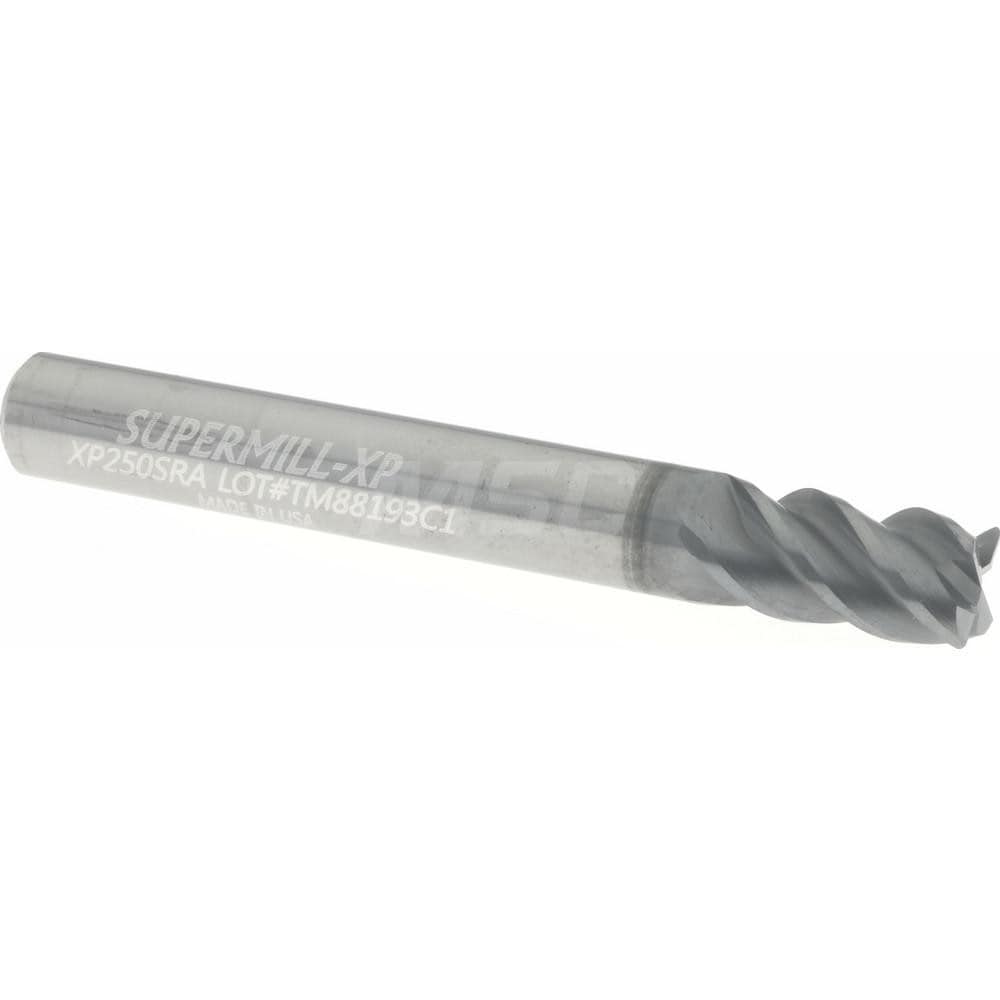 Corner Radius End Mill: 1/4" Dia, 1/2" LOC, 0.015" Radius, 4 Flutes, Solid Carbide