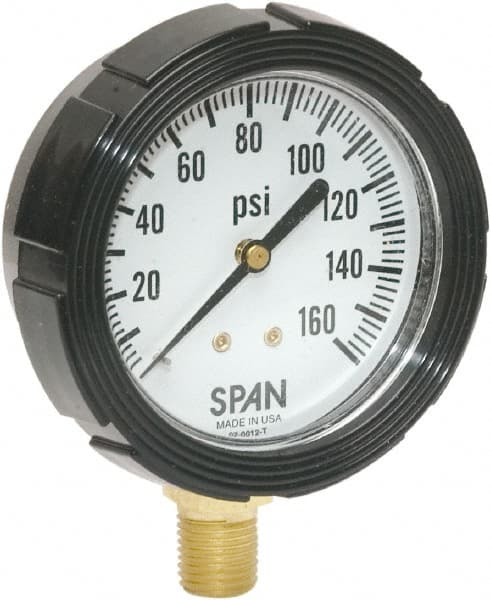 Span SG10560 Pressure Gauge: 3-1/2" Dial, 10 psi, 1/4" Thread, MPT, Lower Mount 