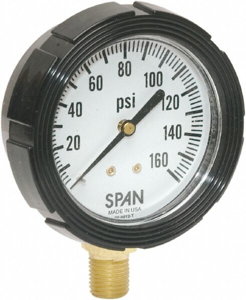 Pressure Gauge: 2-1/2" Dial, 1/4" Thread, MPT, Lower Mount