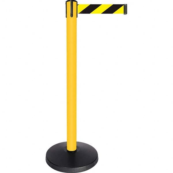 Free Standing Retractable Barrier Post: Metal Post, Plastic Base