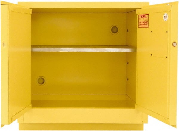 Securall Cabinets L124 Flammable & Hazardous Storage Cabinets: 24 gal Drum, 2 Door, 1 Shelf, Manual Closing, Yellow 