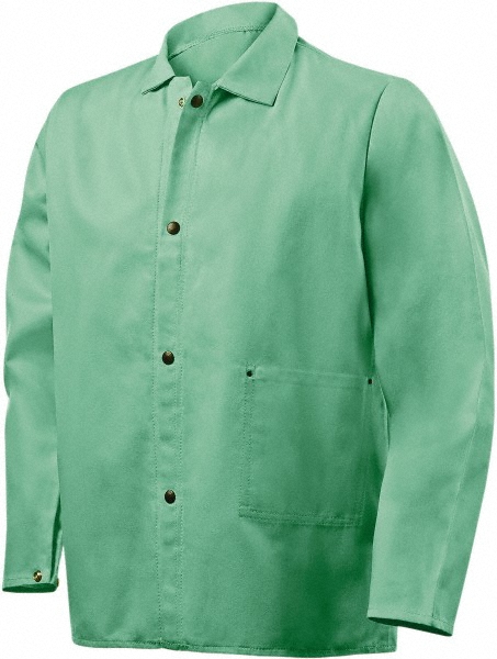 Flame Resistant/Retardant Jacket: Size 2X-Large, Cotton & Nylon, Snaps Closure - Green, 1 Pocket