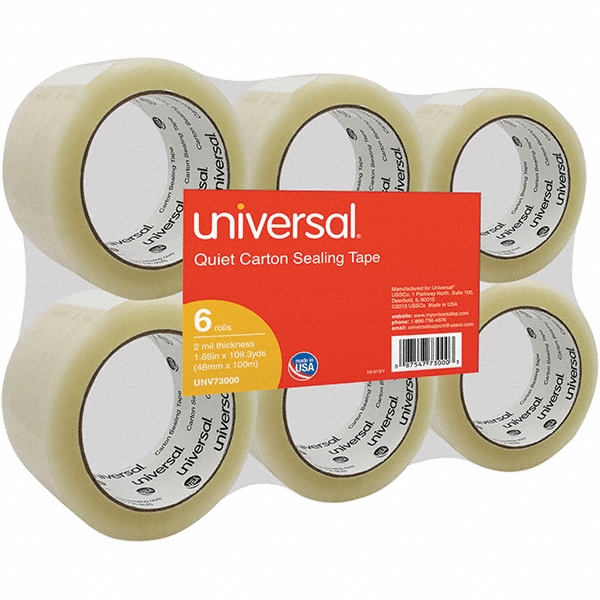 UNIVERSAL Pack of (6), 48mm x 100m Rolls of Clear Box Sealing & Label