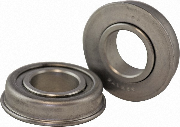 1 Row, 2" OD, 1" Bore Dia, Round Double Seal Conveyor Roller Bearing - 240 Lb Capacity, 550 Max RPM, with Flange, Steel with Steel Housing