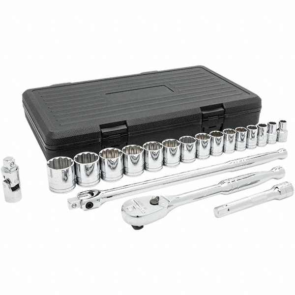 Standard Socket Set: 19 Pc, 1/2" Drive, 3/8 to 1-1/4" Socket