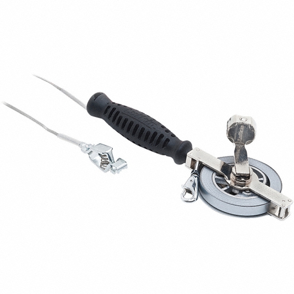 Lufkin 100' x 1/2" Silver Steel Blade Tape Measure - 1/8" & Metric Equivalency Table Graduation, Inch/Metric Graduation Style, Chrome Metal Case