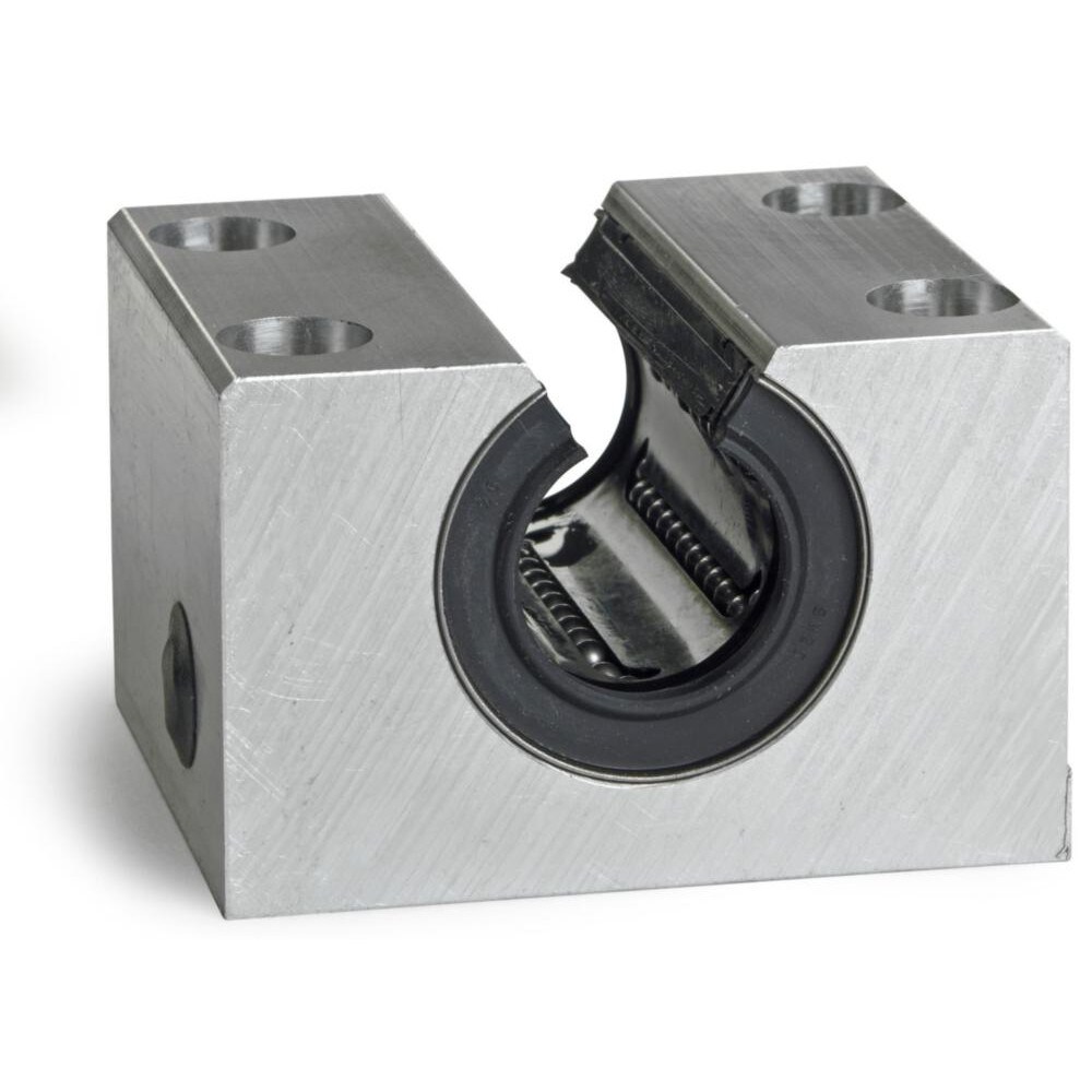 16mm Inside Diam, 2,200 Lbs. Dynamic Capacity, Open Single Pillow Block Linear Bearing