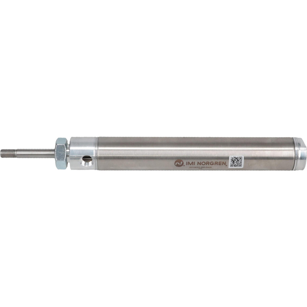 Norgren Double Acting Rodless Air Cylinder: 1-1/16" Bore, 5" Stroke, 250 psi Max, 1/8 NPTF Port, Double End Mount - Stainless Steel Body, 8-3/4" OAL