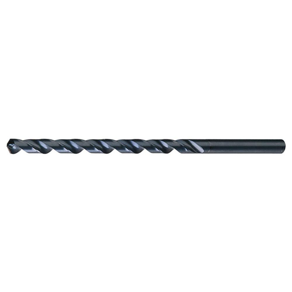Extra Length Drill Bit: 1/2" Dia, 118 &deg; Point, High Speed Steel - Oxide Finish, 5-1/2" Flute Length, 8" OAL, Spiral Flute, Straight-Cylindrical Shank, Series 120X