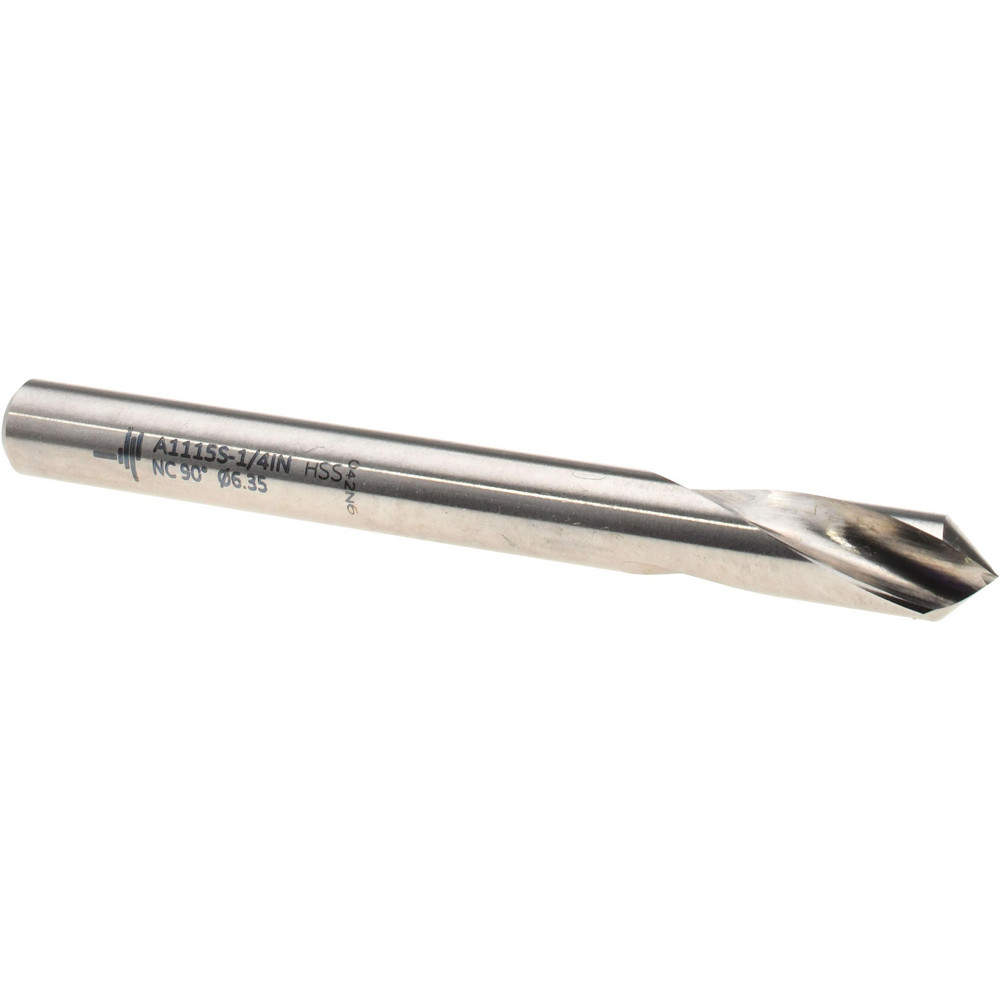 Spotting Drill: 1/4" Dia, 90 ° Point, 2-19/32" OAL, High Speed Steel