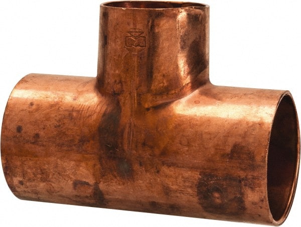 Mueller Industries W 04069 Wrot Copper Pipe Tee: 1-1/4" x 1-1/4" x 1" Fitting, C x C x C, Solder Joint 