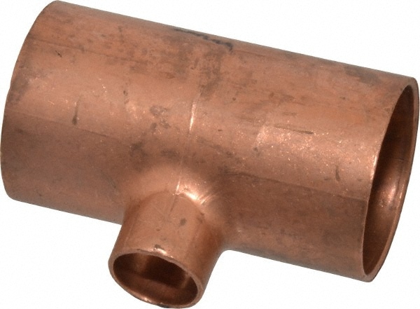 Mueller Industries W 04071 Wrot Copper Pipe Tee: 1-1/4" x 1-1/4" x 1/2" Fitting, C x C x C, Solder Joint Image