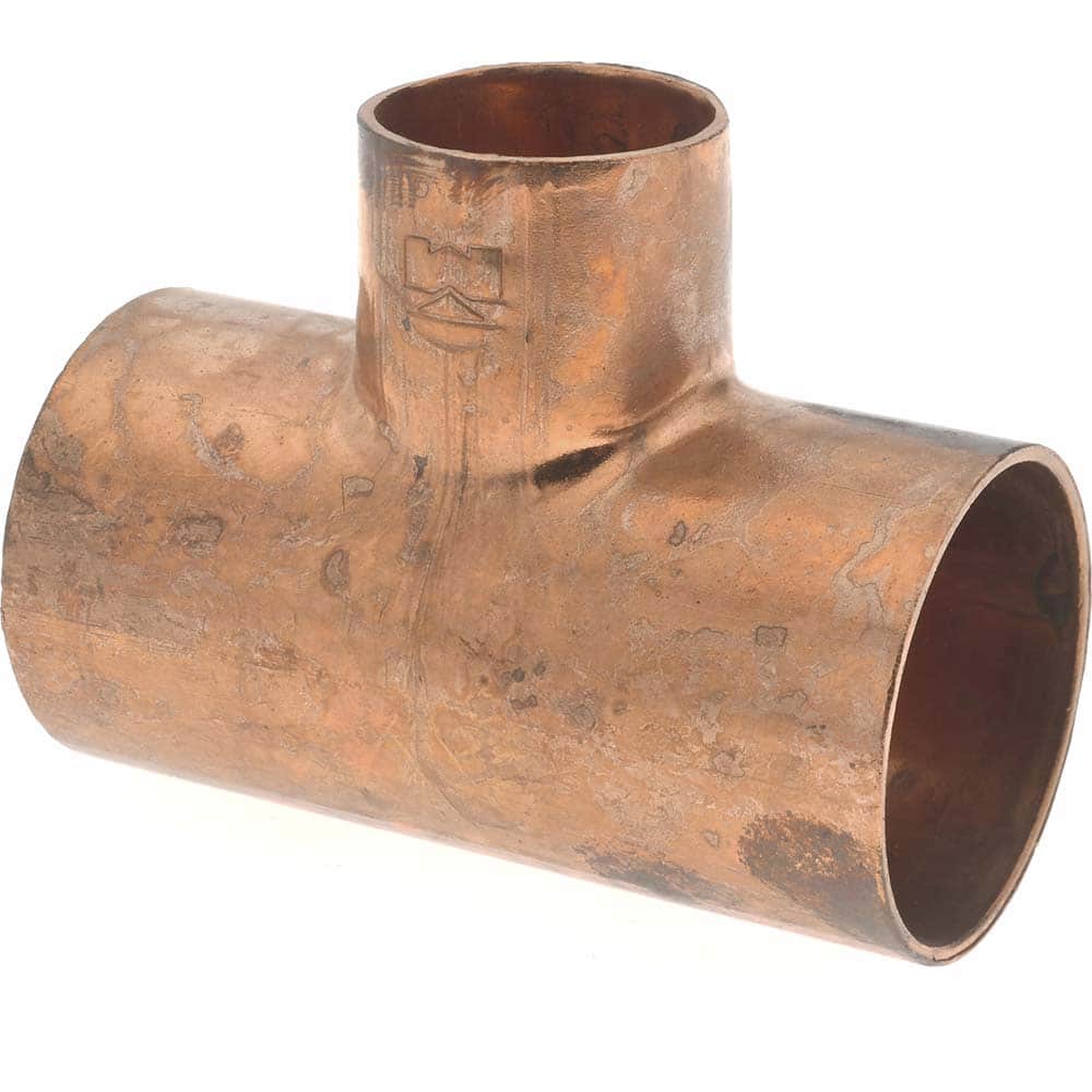 Mueller Industries W 04086 Wrot Copper Pipe Tee: 1-1/2" x 1-1/2" x 1" Fitting, C x C x C, Solder Joint 