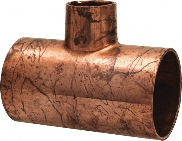 Mueller Industries W 04087 Wrot Copper Pipe Tee: 1-1/2" x 1-1/2" x 3/4" Fitting, C x C x C, Solder Joint Image