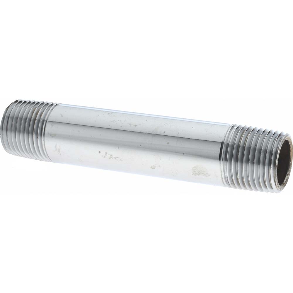 Brass Pipe Nipple: Threaded on Both Ends, 4" OAL, 1/2" NPT, Chrome-Plated - 1/2" OD, OSHA