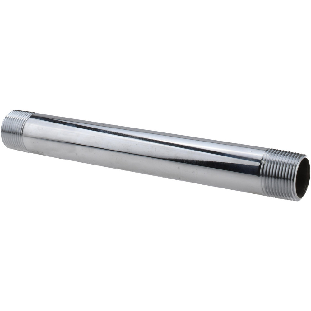 Photos - Tap / Valve / Fitting Merit Brass Brass Pipe Nipple: Threaded on Both Ends, 10" OAL, 1" NPT, Chrome-Plated - NPT Thread, Chrome Plated Red Brass |
