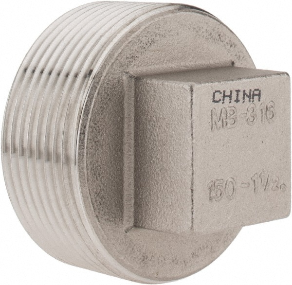 Merit Brass K617-24 Pipe Square Head Plug: 1-1/2" Fitting, 316 Stainless Steel Image