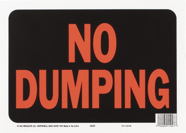 Security & Admittance Sign: Rectangle, "NO DUMPING"