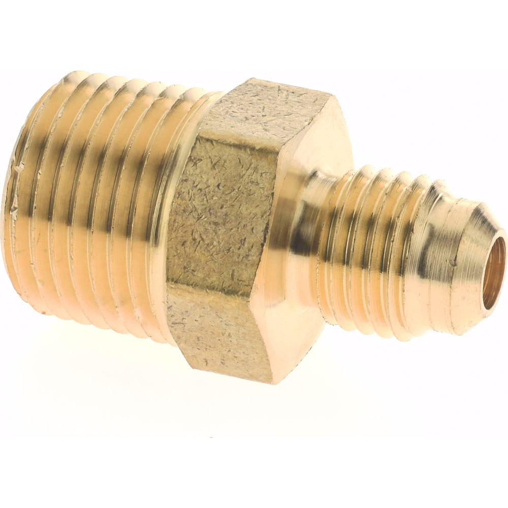 Brass Flared Tube Connector: 1/4" Tube OD, 3/8 Thread, 45 ° Flared Angle