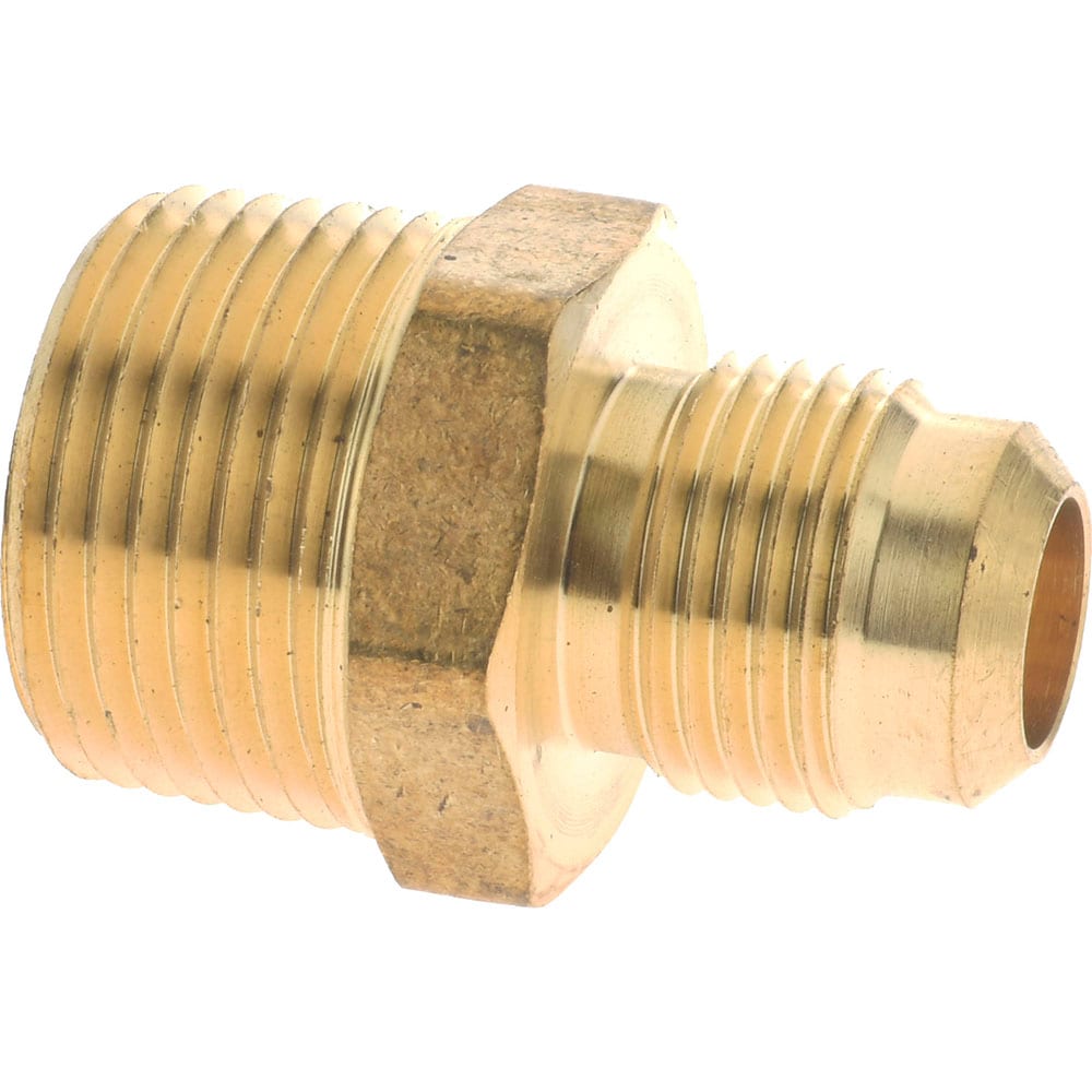 Brass Flared Tube Connector: 1/2" Tube OD, 3/4 Thread, 45 ° Flared Angle