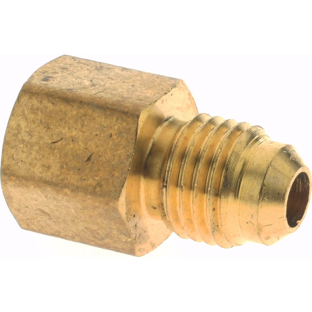 Brass Flared Tube Connector: 1/4" Tube OD, 1/8 Thread, 45 ° Flared Angle