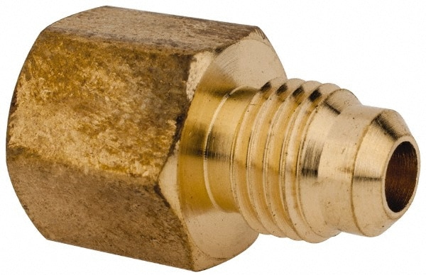 Brass Flared Tube Connector: 1/4" Tube OD, 1/4 Thread, 45 ° Flared Angle