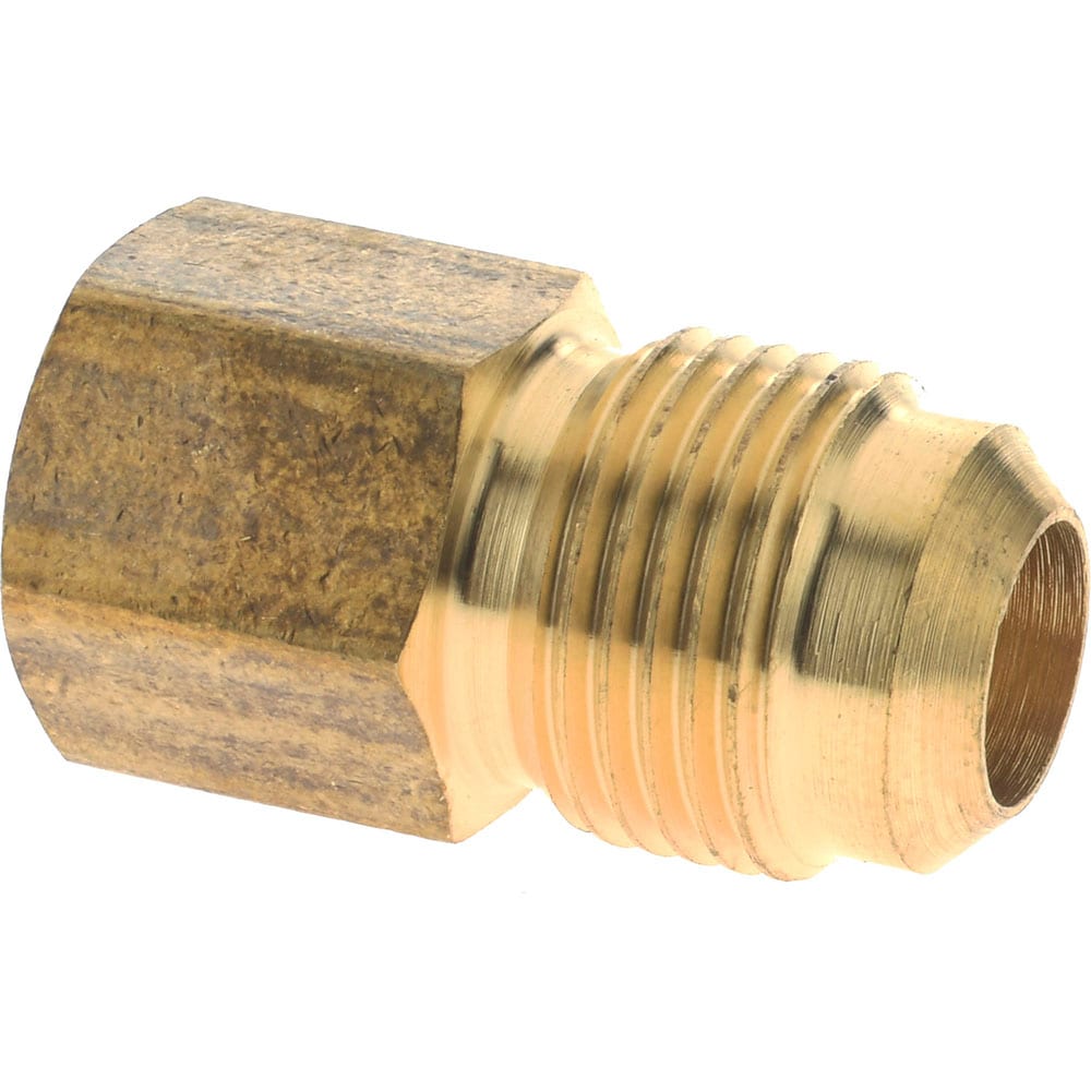 Brass Flared Tube Connector: 1/2" Tube OD, 3/8 Thread, 45 ° Flared Angle