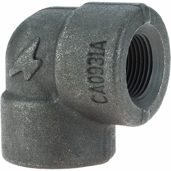 Black 90 deg Elbow: 3/4", Threaded - Forged Carbon Steel, Class 3000