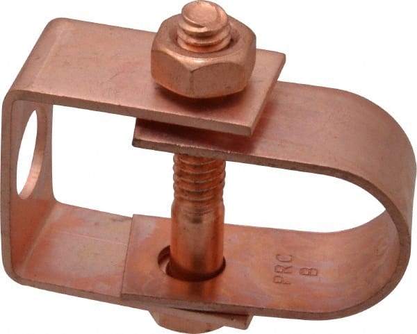 Adjustable Clevis Hanger: 1/2" Pipe, 3/8" Rod, Carbon Steel, Copper-Plated