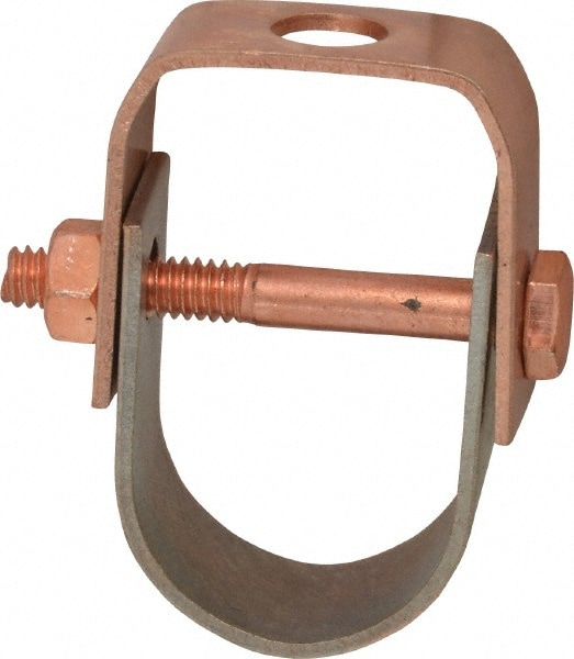 Adjustable Clevis Hanger: 1" Pipe, 3/8" Rod, Carbon Steel, Copper-Plated